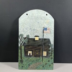 Americana Folk Art House Flag Wall Plaque Patriotic USA Home Decor Slate/Resin